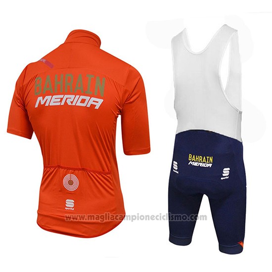 2018 Abbigliamento Ciclismo Bahrain Merida SS Arancione Manica Corta e Salopette